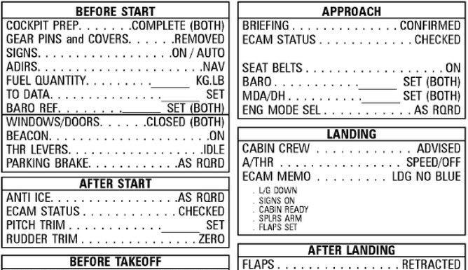 Fragment checklisty stosowanej przez pilotów