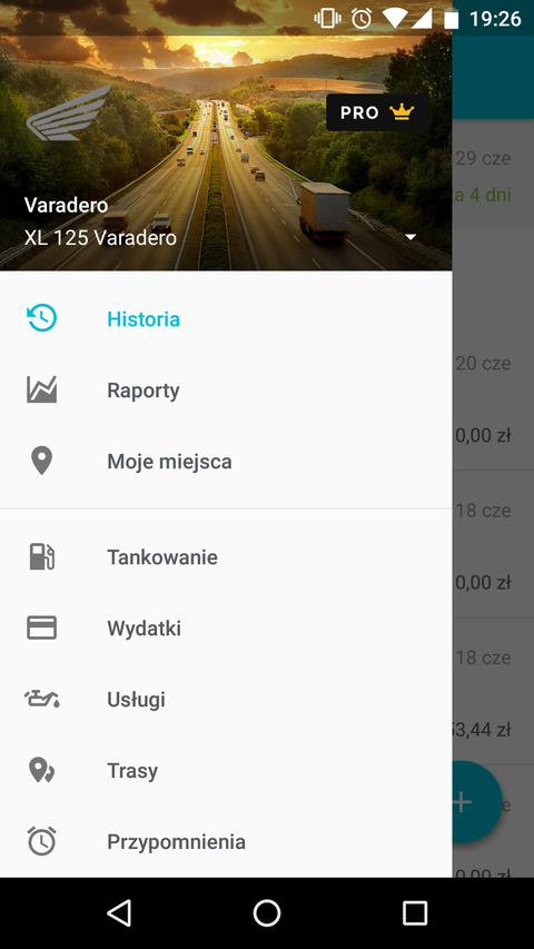 Zrzut ekranu aplikacji Drivvo