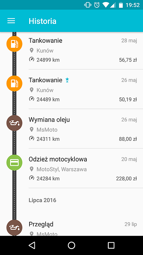 Zrzut ekranu aplikacji Drivvo